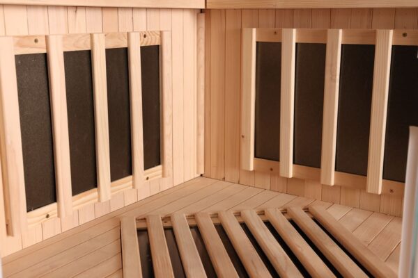 sauna ad angolo frontale vetrato ad infrarossi per due persone radiatori radiatori al carbonio
