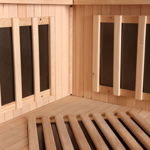 sauna ad angolo frontale vetrato ad infrarossi per due persone radiatori radiatori al carbonio