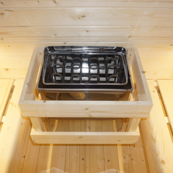 sauna da esterno cube a botte con vetrata frontale e posteriore