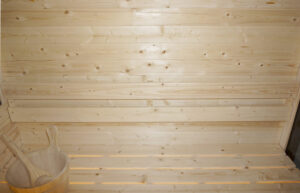 sauna da esterno cube a botte con vetrata frontale e posteriore