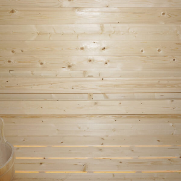 sauna da esterno cube a botte con vetrata frontale e posteriore