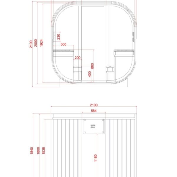 sauna da esterno a botte con doppia vetrata frontale e posteriore