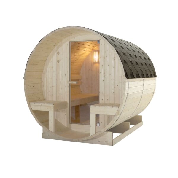 sauna in abete economica con terrazzino