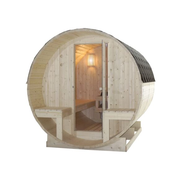 sauna in abete economica con terrazzino