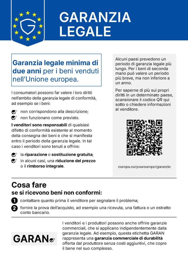 Avviso ufficiale UE sulla garanzia legale di conformità