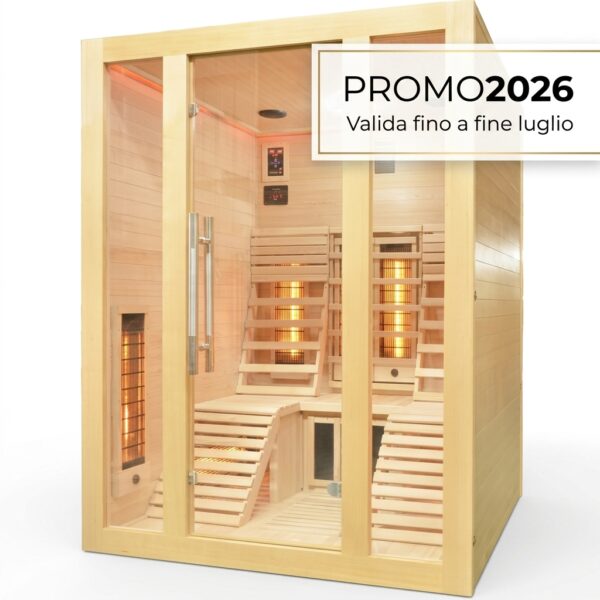 Sauna infrarossi FULL SPECTRUM per 2 persone sdraiate cromoterapia color legno