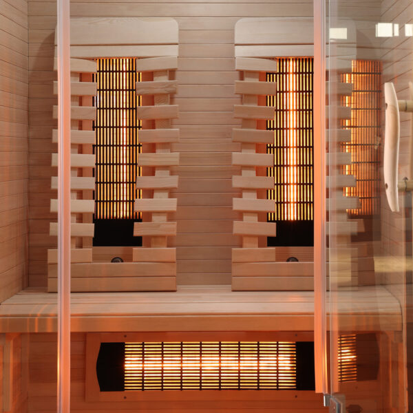 sauna infrarossi per due persone full spectrum con potenza regolabile e frontale vetrato vista interna