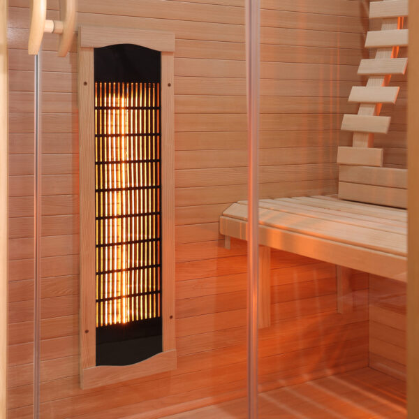 sauna infrarossi per due persone full spectrum con potenza regolabile e frontale vetrato vista interna
