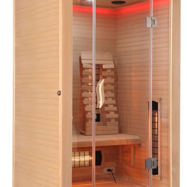 sauna infrarossi per due persone full spectrum con potenza regolabile e frontale vetrato vista interna