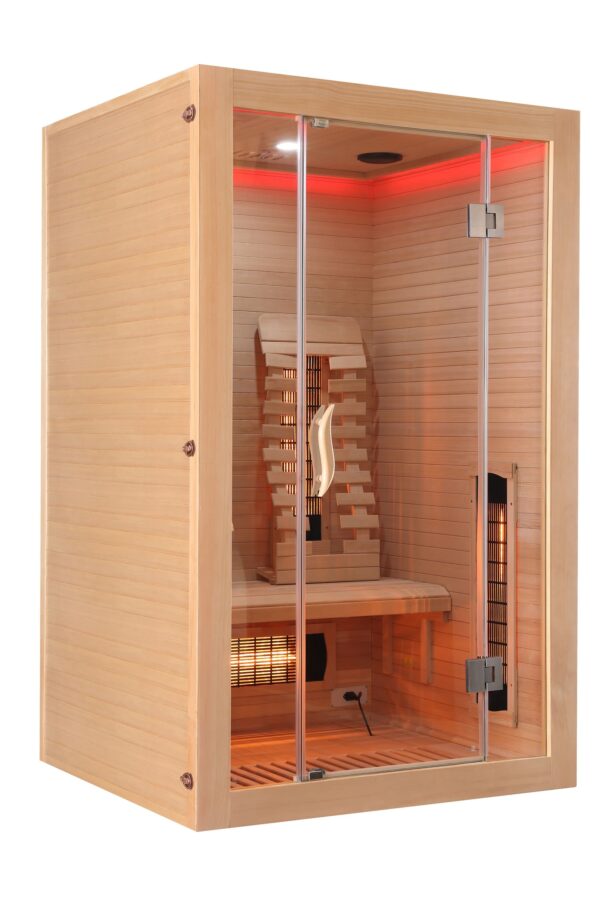 sauna infrarossi per due persone full spectrum con potenza regolabile e frontale vetrato vista interna