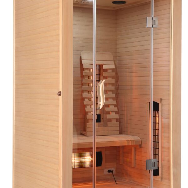 sauna infrarossi per due persone full spectrum con potenza regolabile e frontale vetrato vista interna