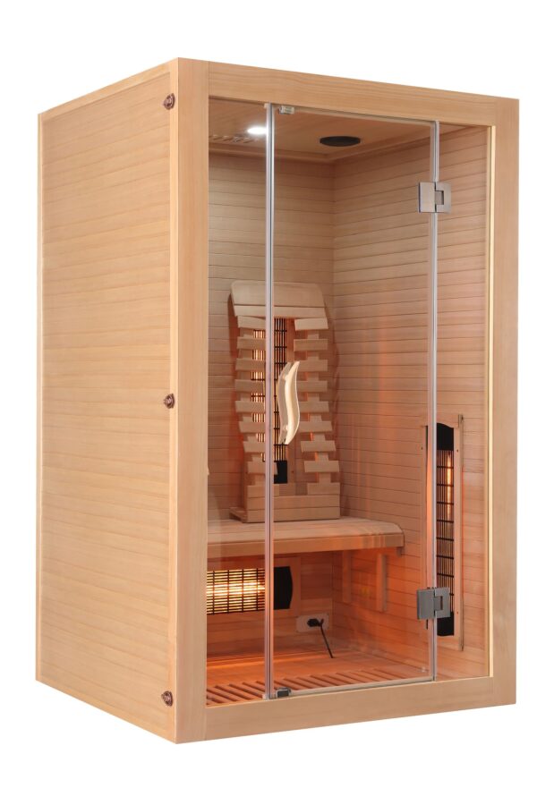 sauna infrarossi per due persone full spectrum con potenza regolabile e frontale vetrato vista interna