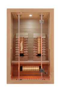 sauna infrarossi per due persone full spectrum con potenza regolabile e frontale vetrato vista frontale