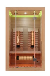 sauna infrarossi per due persone full spectrum con potenza regolabile e frontale vetrato vista frontale