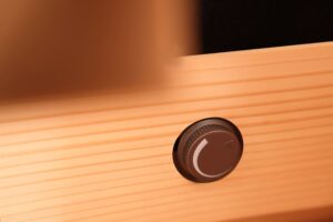 sauna infrarossi per due persone full spectrum con potenza regolabile e frontale vetrato vista regolatore intensità