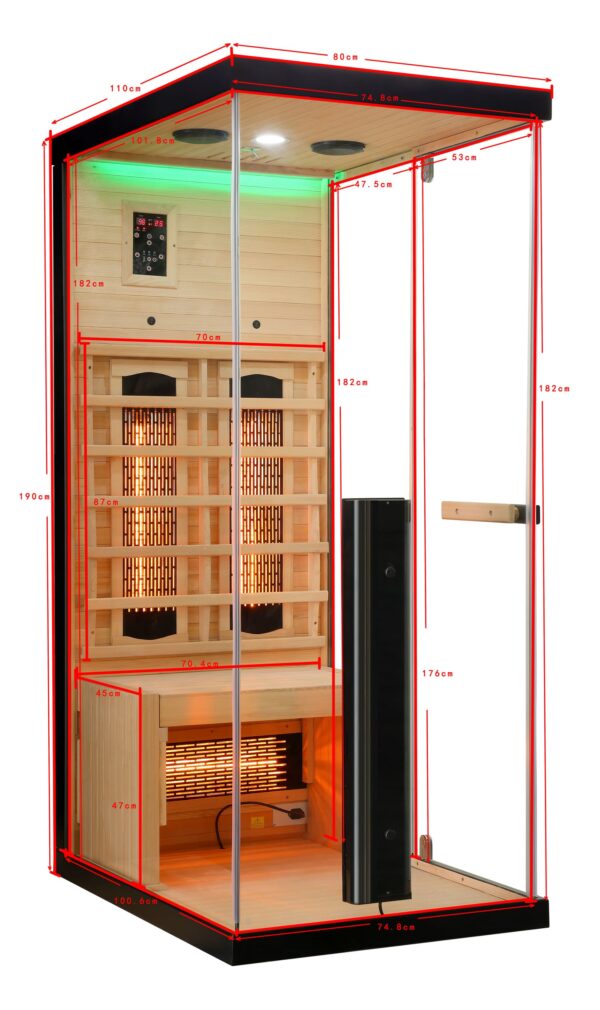 sauna ad infrarossi completamente vetrata con cromoterapia dimensioni