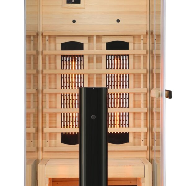 sauna ad infrarossi completamente vetrata con cromoterapia frontale