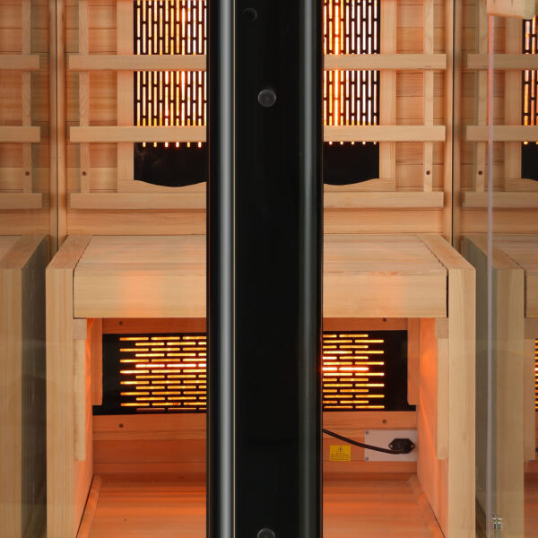sauna ad infrarossi completamente vetrata con cromoterapia frontale cromo