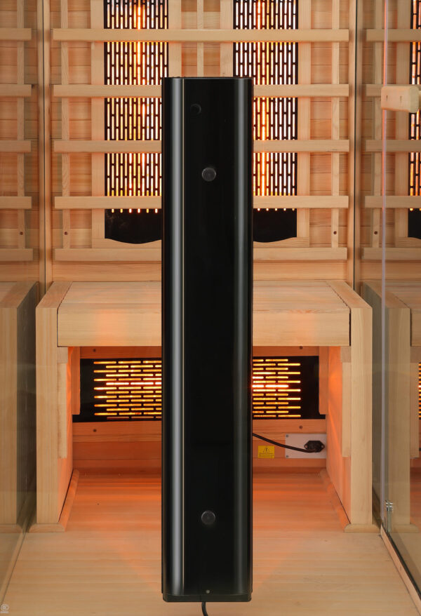 sauna ad infrarossi completamente vetrata con cromoterapia frontale cromo