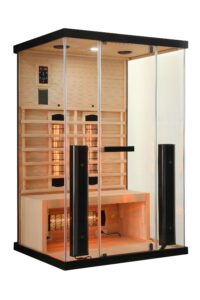sauna moderna ed elegante ad infrarossi con vetrata su 3 lati radiatori full spectrum - vista esterna