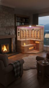 sauna infrarossin full spectrum vetrata ad angolo 4 posti da interno