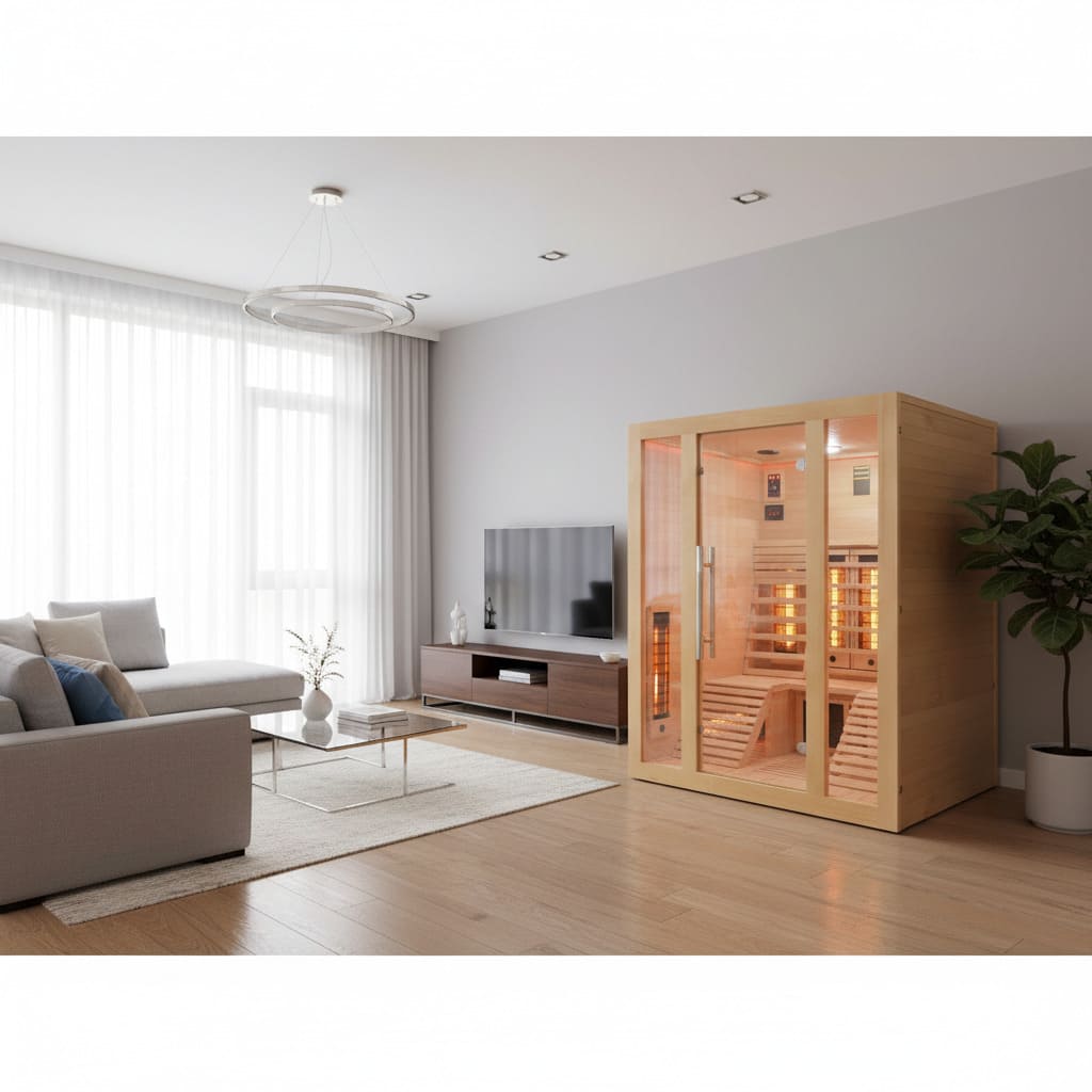 sauna ad infrarossi con due lettini in soggiorno