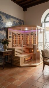 sauna infrarossin full spectrum vetrata ad angolo 4 posti da interno