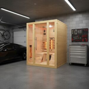 sauna ad infrarossi con due lettini in garage