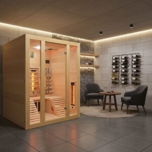 sauna ad infrarossi con due lettini in taverna