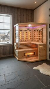 sauna infrarossin full spectrum vetrata ad angolo 4 posti da interno