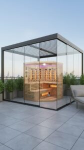sauna infrarossin full spectrum vetrata ad angolo 4 posti da interno