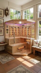 sauna infrarossin full spectrum vetrata ad angolo 4 posti da interno
