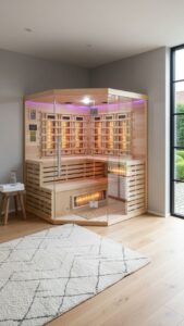 sauna infrarossin full spectrum vetrata ad angolo 4 posti da interno