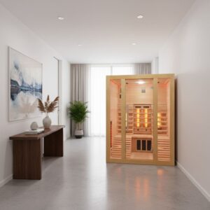 sauna ad infrarossi con due lettini in corridoio