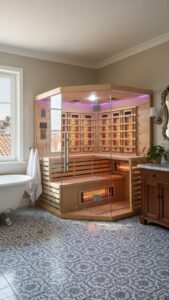 sauna infrarossin full spectrum vetrata ad angolo 4 posti da interno