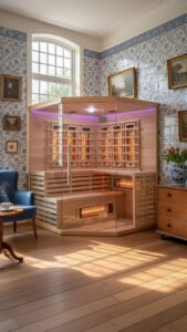 sauna infrarossin full spectrum vetrata ad angolo 4 posti da interno