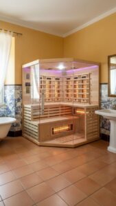 sauna infrarossin full spectrum vetrata ad angolo 4 posti da interno