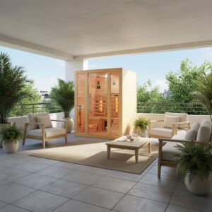sauna ad infrarossi con due lettini in terrazzo
