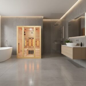 sauna ad infrarossi con due lettini in bagno