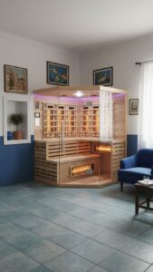 sauna infrarossin full spectrum vetrata ad angolo 4 posti da interno