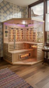 sauna infrarossin full spectrum vetrata ad angolo 4 posti da interno
