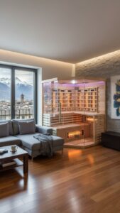 sauna infrarossin full spectrum vetrata ad angolo 4 posti da interno