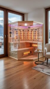 sauna infrarossin full spectrum vetrata ad angolo 4 posti da interno