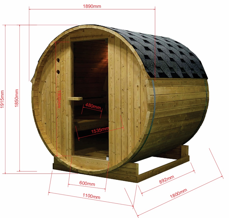 dimensioni sauna a botte da esterno per 3-4 persone