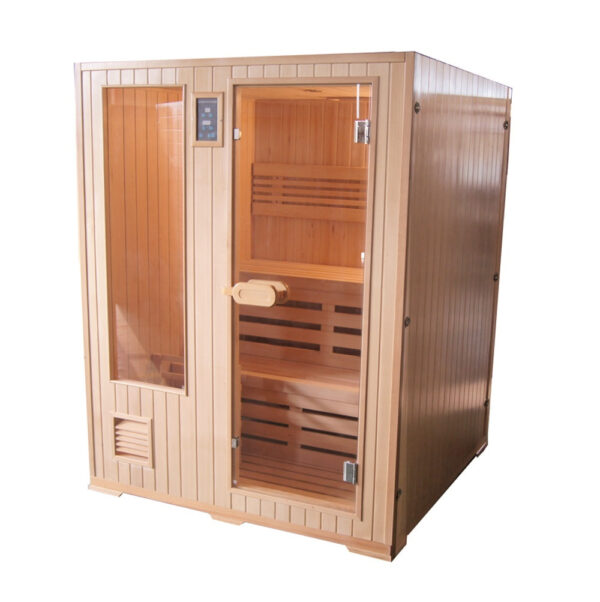 Sauna finlandese in hemlock canadese 3 posti con frontale vetrato
