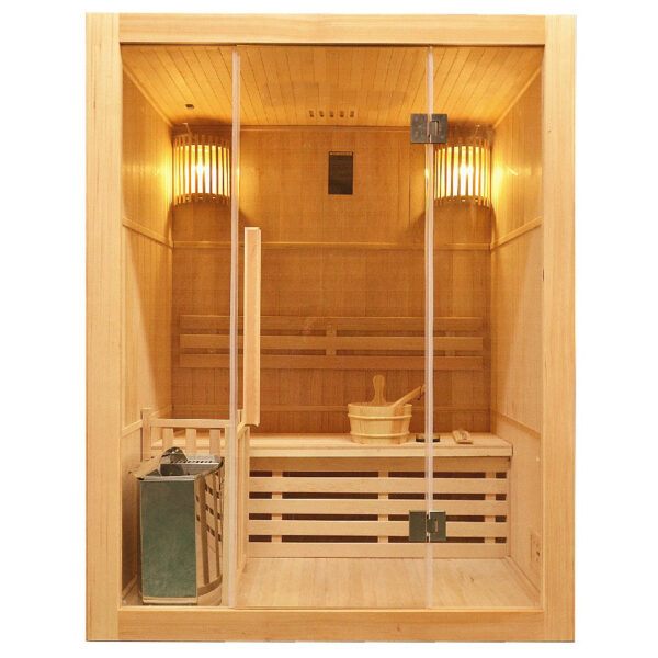 Sauna finlandese in hemlock canadese 3 posti con frontale vetrato
