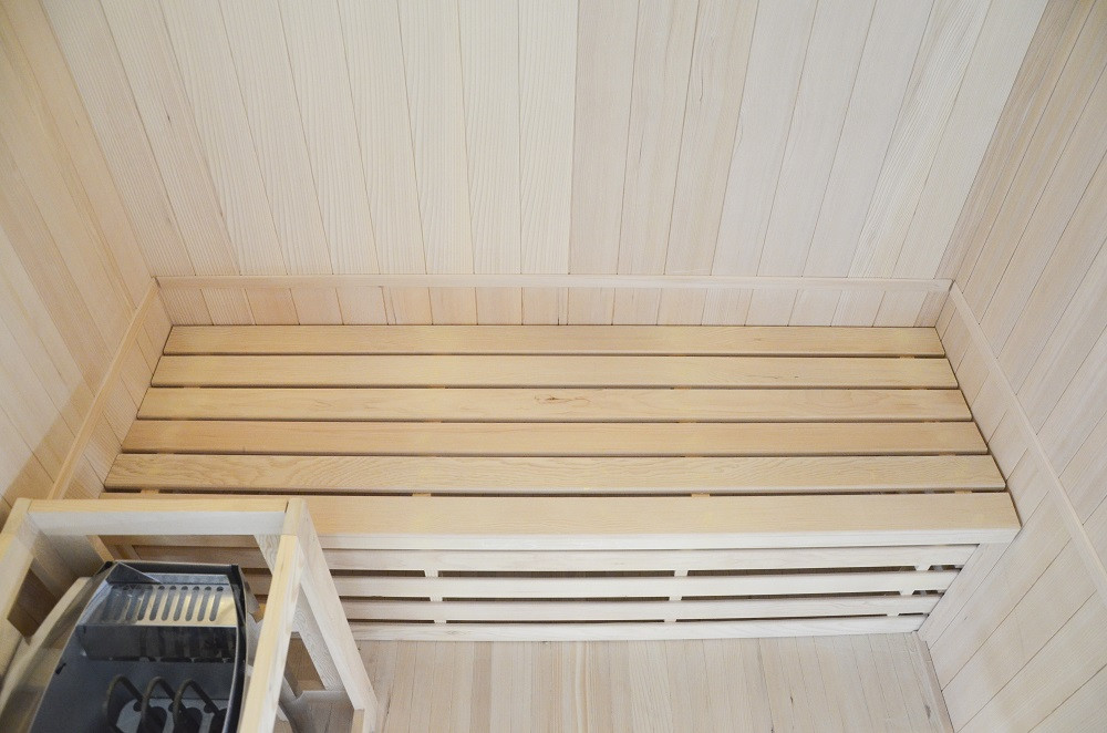 Sauna finlandese in hemlock canadese 3 posti con frontale vetrato