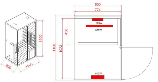 Sauna infrarossi vetrata 1 persona Full Spectrum 80x110 cm