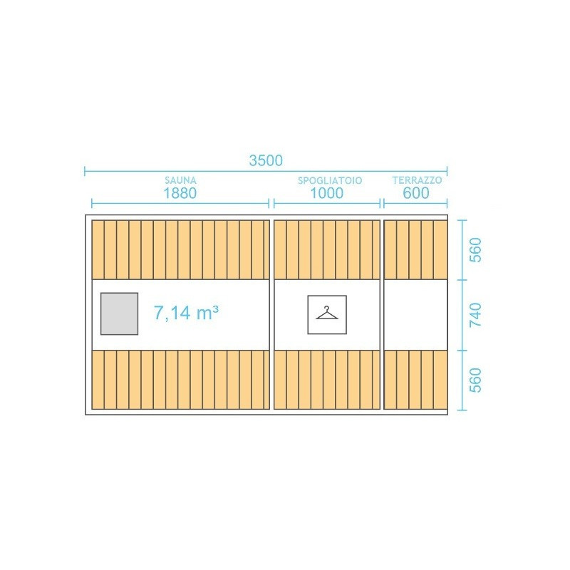 Dimensioni sauna a botte lunga 3,5mt