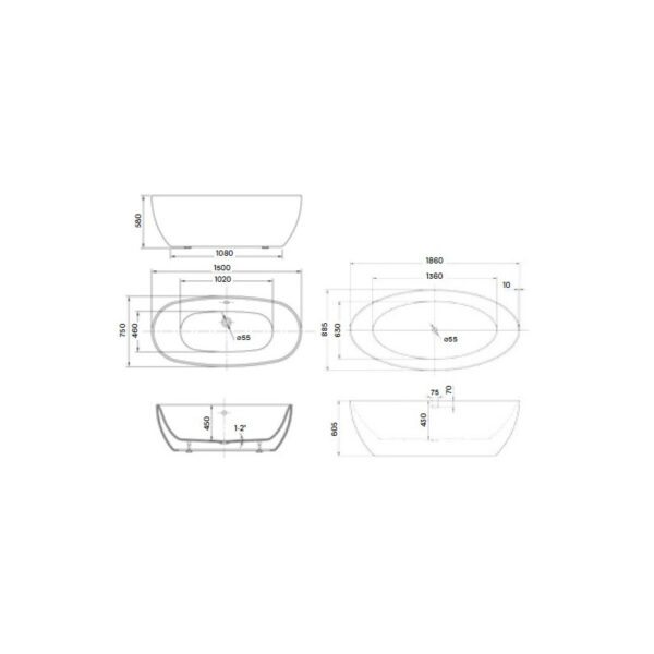 Vasca da bagno freestanding Blazar 150 cm di lunghezza